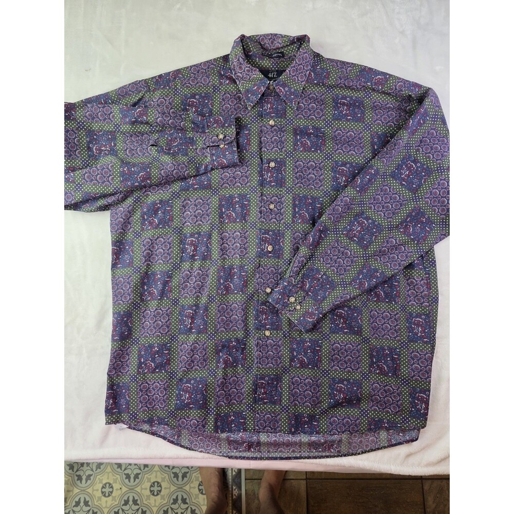 Van Heusen 417 Men's Large Multicolored Pattern Long Sleeve Button Up Shirt